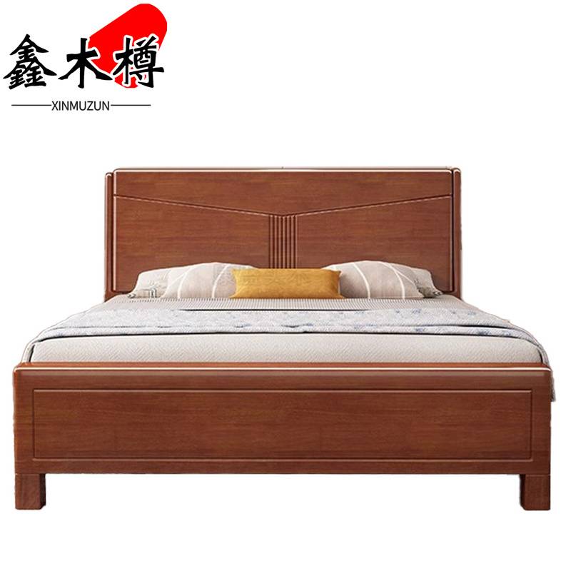 鑫木樽实木床1.2m+5cm床垫+床头柜*1组高清大图