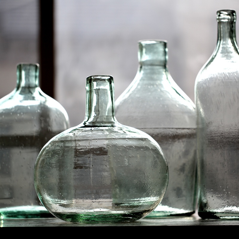 美帮汇玻璃花瓶落地台面艺术玻璃器皿软装饰美式粗放手工 清潭绿B高清大图