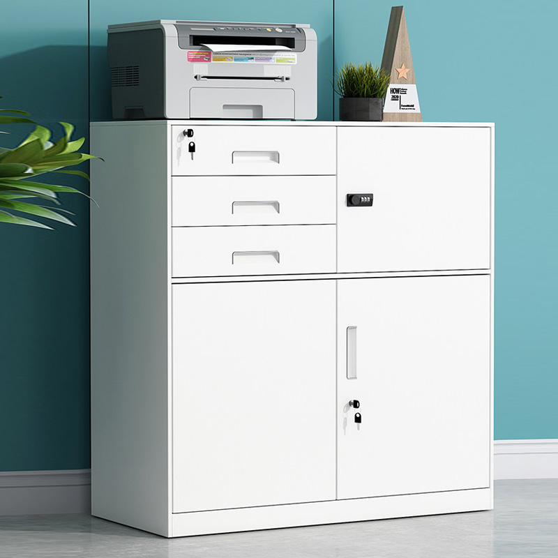 誉卓远办公室文件柜带密码锁资料档案柜多抽屉储物柜 灰套白偏三斗矮柜高清大图