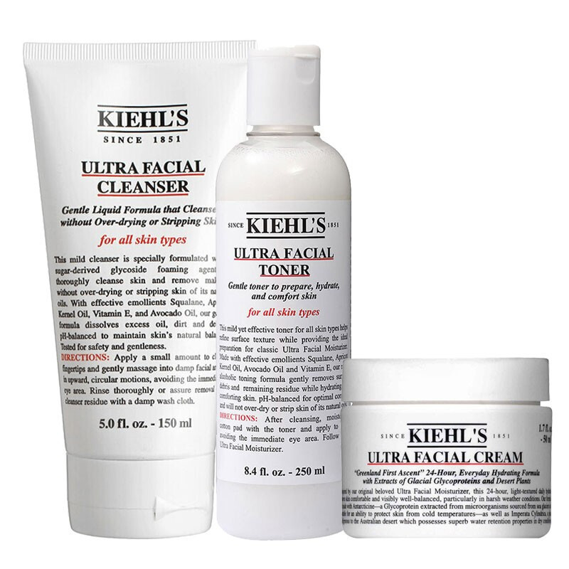 kiehls科颜氏高保湿3件套装面霜50ml爽肤水250ml洁面啫喱150面部护肤