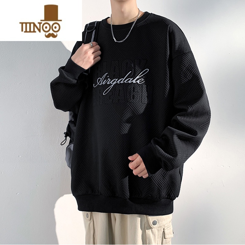 YANXU圆领卫衣男士2023新款潮牌青少年宽松休闲无帽上衣外套高清大图