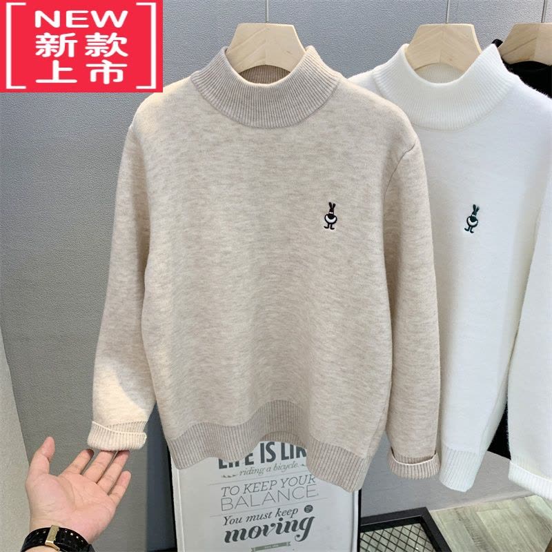 可莉允卡芙恰恰童装中大童韩版加绒毛衣2022冬男女童百搭保暖针织衫图片