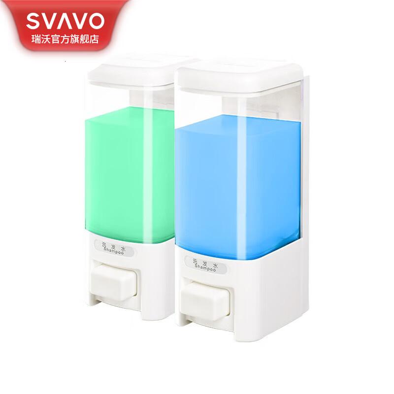 瑞沃(SVAVO)手动皂液器壁挂500ml 双头洗手液瓶酒店洗手液盒卫生间洗手瓶 白色-双格单位:个高清大图