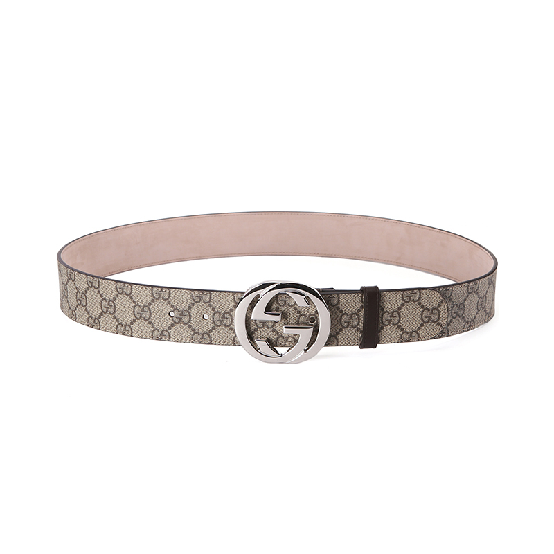 GUCCI/古驰 中性皮质双G压纹板扣皮带腰带411924KGDHN 9643 米色乌木色100