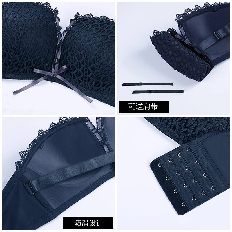 无肩带文胸聚拢防滑无钢圈上托薄款小胸内衣胸罩夏