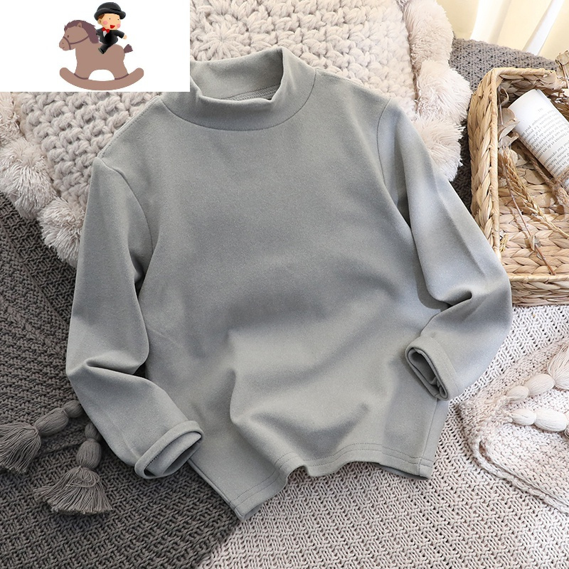 YueBin很暖很舒服~儿童双面DE绒发热净版小半高领打底衫秋冬男童长袖T恤T恤童