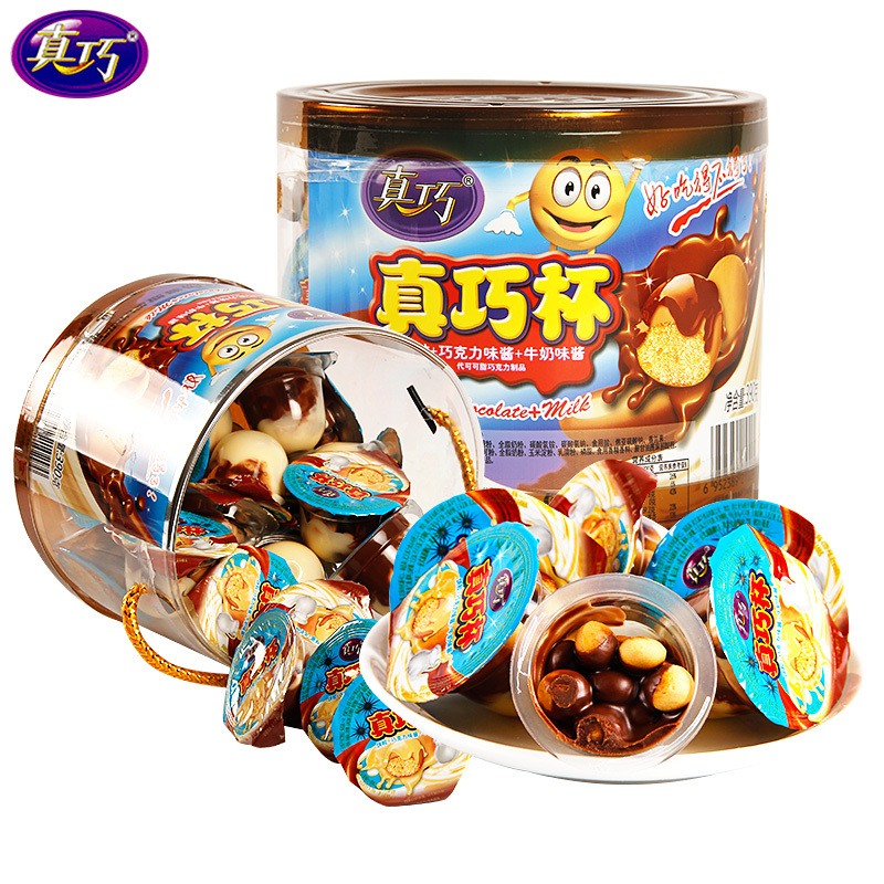 真巧杯390g桶装儿童巧克力杯酱心饼干童年怀旧零食品小吃批发视频