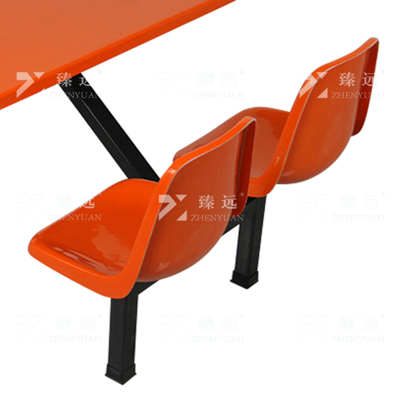臻远 ZY4040850 玻璃钢餐桌椅组合食堂连体餐桌椅钢架靠背款