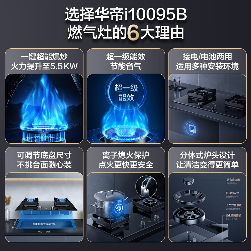 华帝[年度重磅]欧式顶吸超薄三腔抽油烟机变频26风量大吸力i11S35 S35+95B烟灶联动套装5.5kW天燃气灶具高清大图