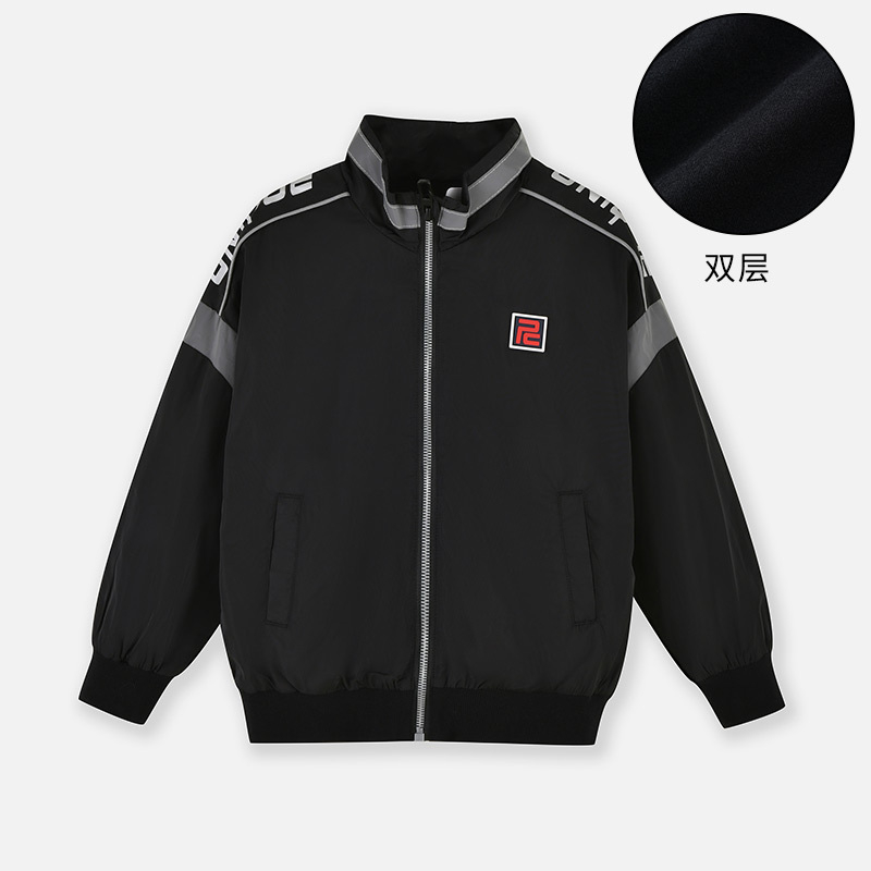 铅笔俱乐部2024秋冬新款男童外套中大童双层棒球服儿童反光条夹新 150cm 黑色