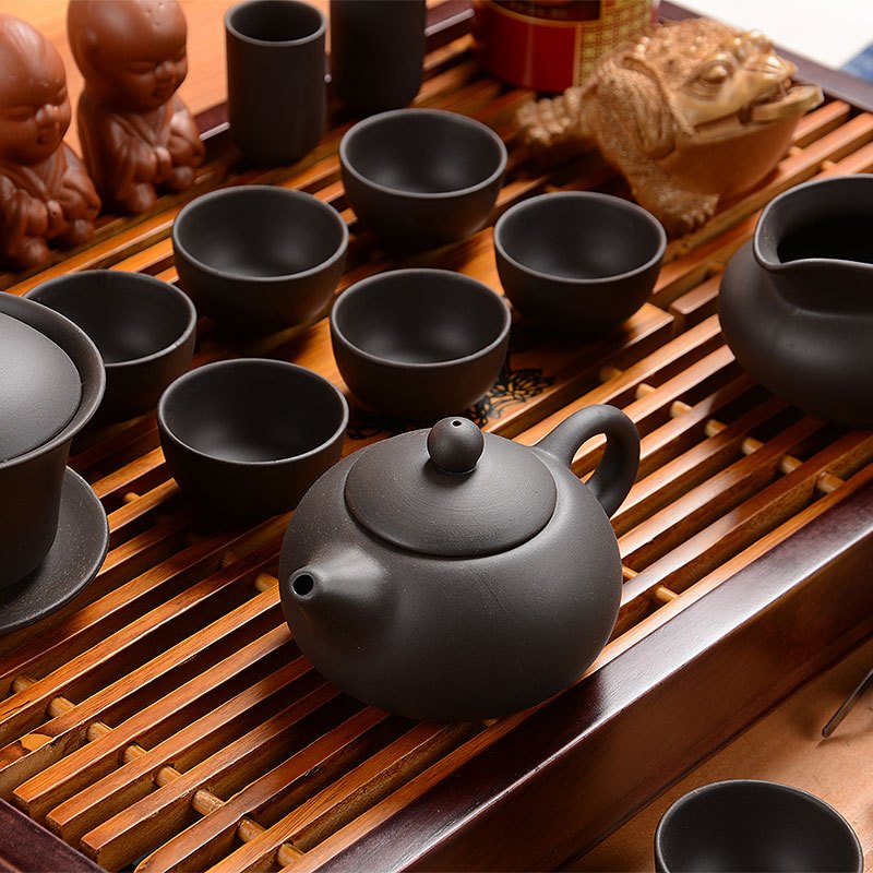 尚帝(shangdi)花开富贵茶盘 乌紫砂茶具套装