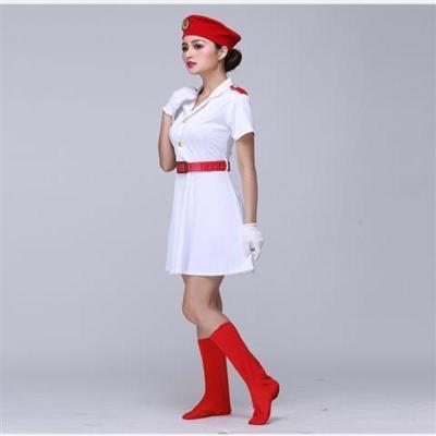 广场舞军旅女兵舞蹈演出服白色军鼓服迷彩军装表演服套装短袖裙子s