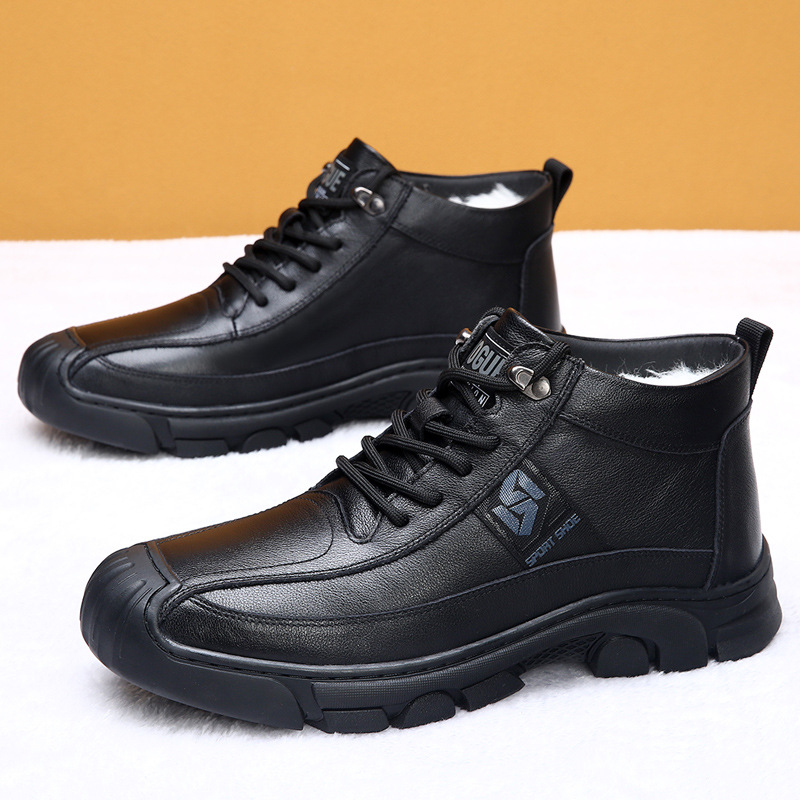 真皮男鞋2025冬季新款百搭棉鞋男加绒加厚保暖爸爸鞋一脚蹬老人鞋高清大图