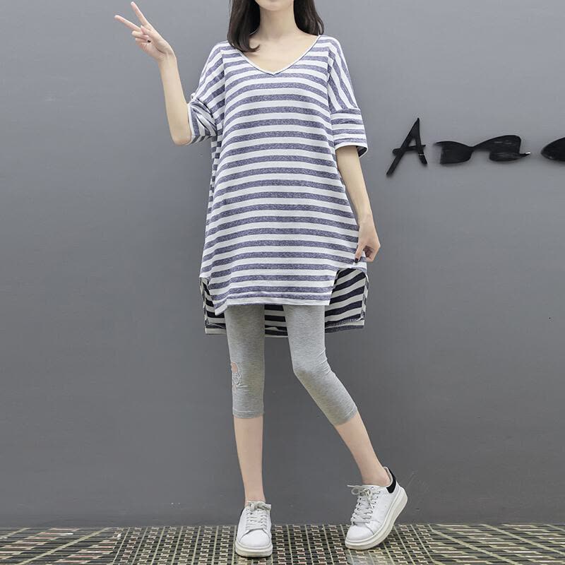 迪鲁奥(DILUAO)LYL 孕妇夏装2021新款上衣短袖短裤两件套装F436-28 条纹套装图片