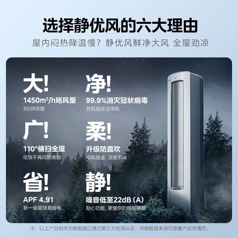 美的空调静优风3匹一级能效 变频冷暖 空调立式客厅立式柜机空调KFR-72LW/N8HY1-1