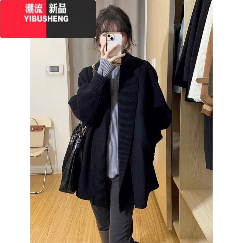 YIBUSHENG港味复古chic毛衣外套女季2023新款秋装日系慵懒复古针G系古 XL 黑色