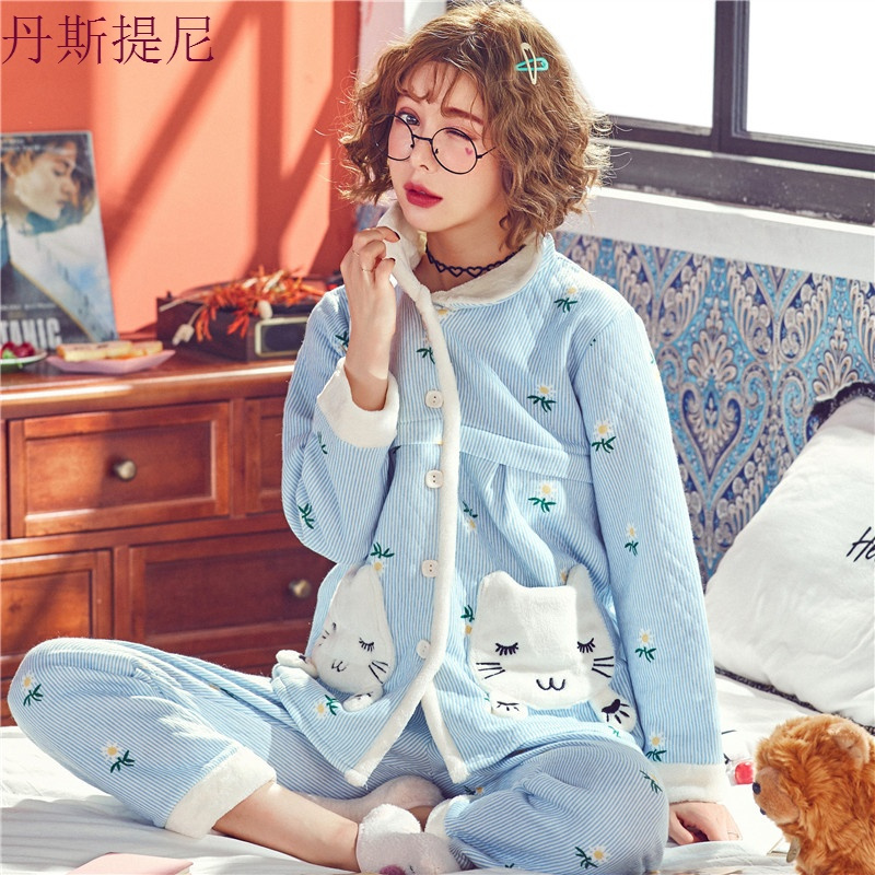 秋冬季加厚月子服保暖夹棉空气层纯棉孕妇睡衣套装产后哺乳喂奶衣