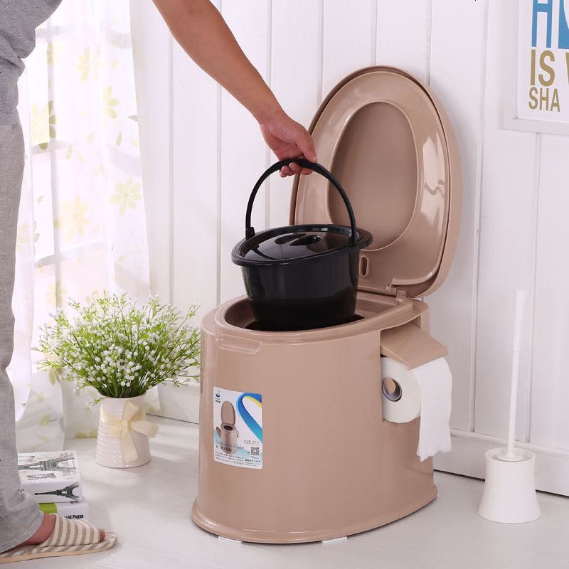 防滑塑料坐便器移动马桶老人孕妇加厚座便器成人病人简易马桶 第三代(38cm) 驼色(厕所用)图片