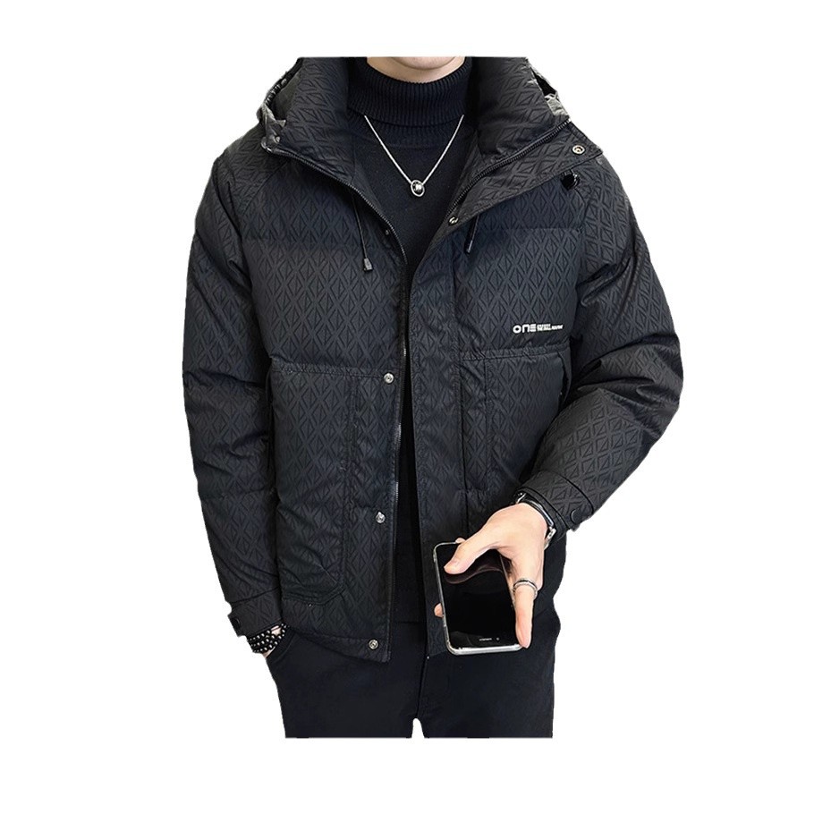 羽绒服男士短款冬季2024新款衣服帅气潮牌连帽保暖加厚外套男冬天高清大图