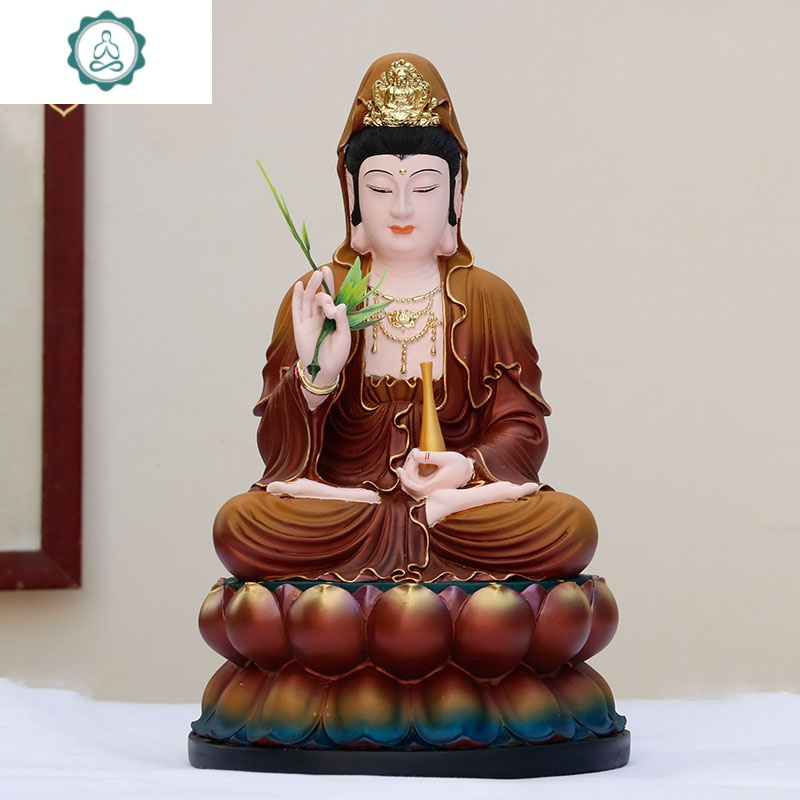 16寸观世音菩萨树脂神像摆件12寸观自在供奉家用南海滴水观音佛像封后