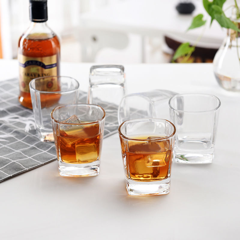 玻璃杯子套装水杯果汁啤酒杯牛奶喝水杯耐热泡茶无盖客厅茶杯家用 6只矮四方