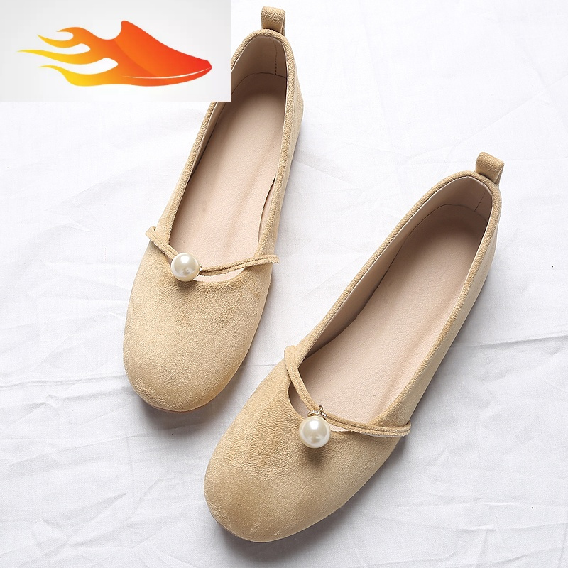 fishbasket芭蕾舞平底鞋透气款珍珠鞋方头平跟带子鞋玛丽珍女鞋浅口单
