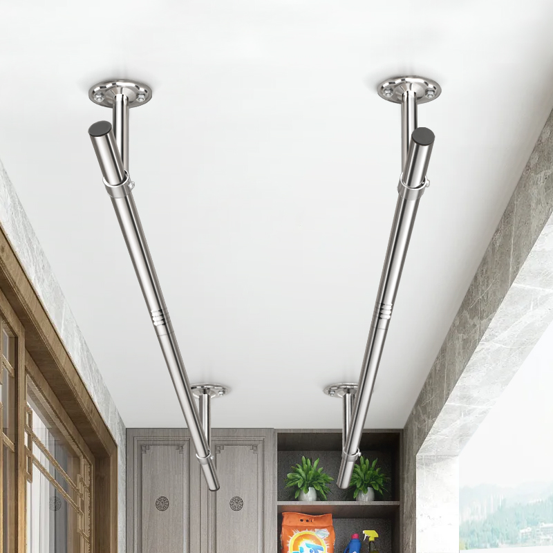 [补贴10%]晾衣杆阳台顶装固定晾衣架不锈钢晒衣架单杆挂衣杆室外凉衣架伸缩高清大图