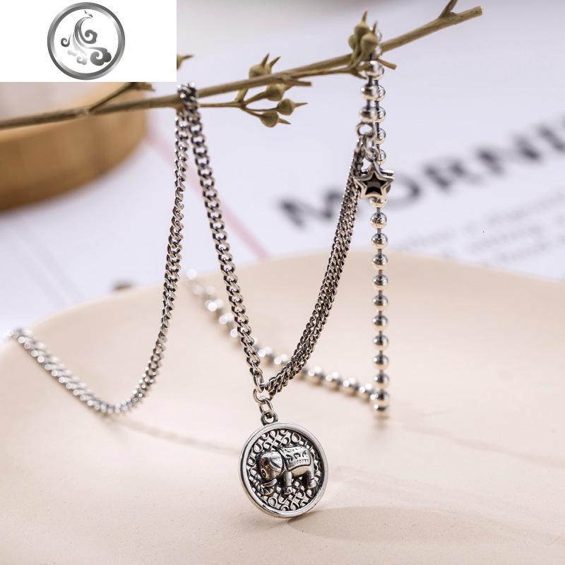 大象圆牌项链女款s925纯银泰银复古链条泰国个性气质网红锁骨链jimi