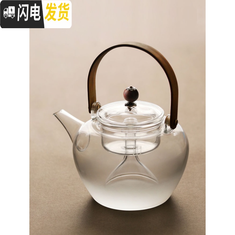 三维工匠日式手工玻璃茶壶竹提梁壶过滤蒸煮茶器耐热泡茶壶电陶炉功夫茶具 小坐电陶炉(經典黑)高清大图