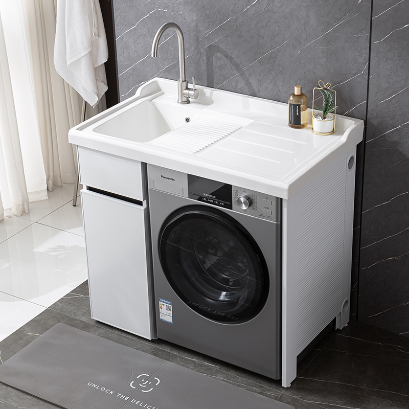 邦云洗衣机柜太空铝石英石一体阳台浴室柜带搓板台盆柜组合洗衣柜伴侣 90cm左盆 自己安装