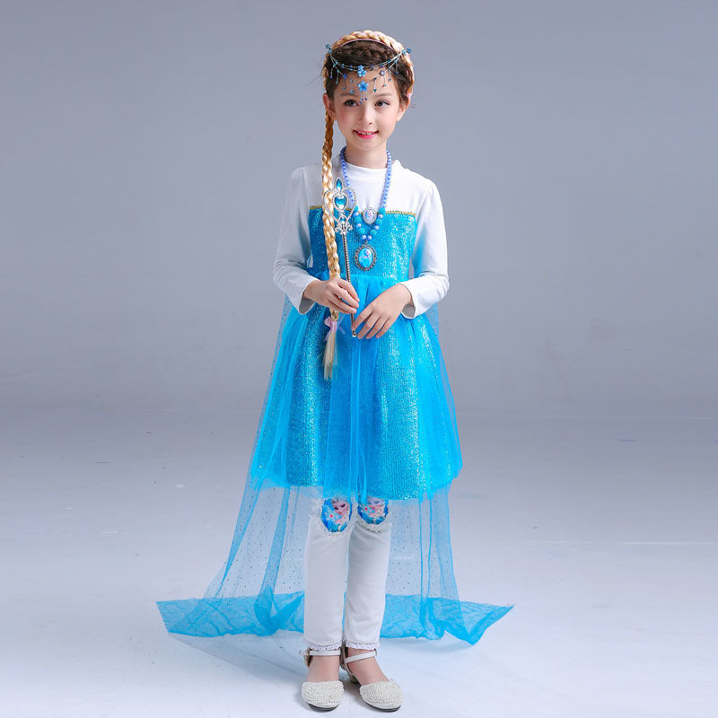 冰雪奇缘艾莎公主裙爱莎连衣裙迪士尼儿童礼服圣诞节走秀表演出服艾莎