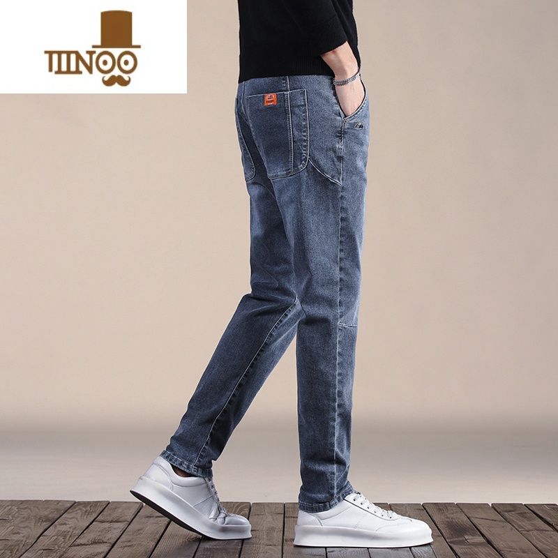 YANXU夏季薄款牛仔裤男士2023新款弹力修身小脚水洗潮牌休闲锥形长裤子 33 6809蓝灰色