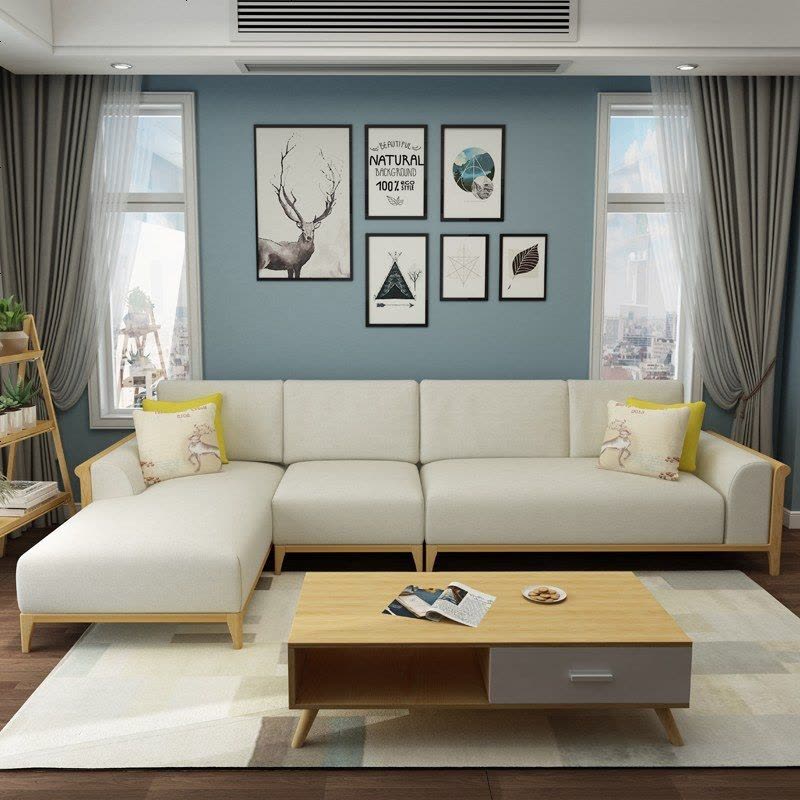 布艺沙发北欧沙发组合小户型客厅实木沙发图片