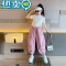 绿彩虹光女童短袖套装2023夏款网红儿童短款上衣两件套夏装女大童炸街潮服