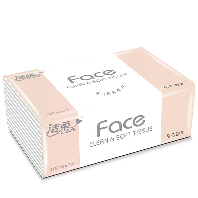 洁柔(C&S)抽纸 粉Face柔韧3层120抽*18包 面巾纸 百花香芬 怡人芬芳 整箱高清大图