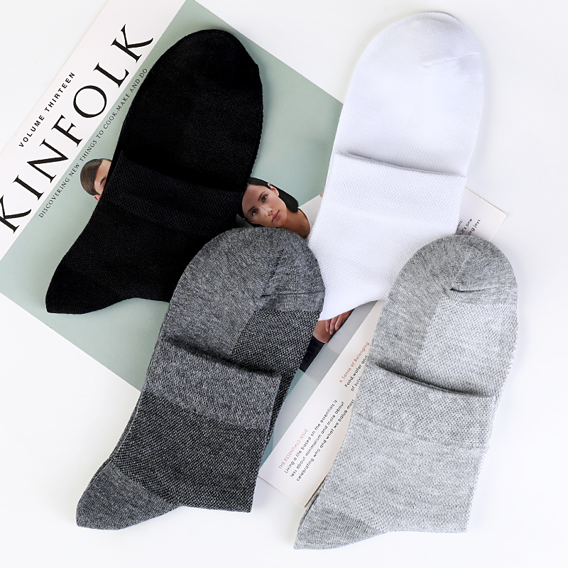 袜子男士夏季超薄纯棉防臭全棉袜薄款透气100%浪莎中筒春夏天男袜高清大图