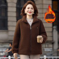 加绒加厚洋气妈妈装外套冬装40-60岁中老年女装颗粒绒上衣女 5XL(建议155-165斤） 咖啡色棉衣