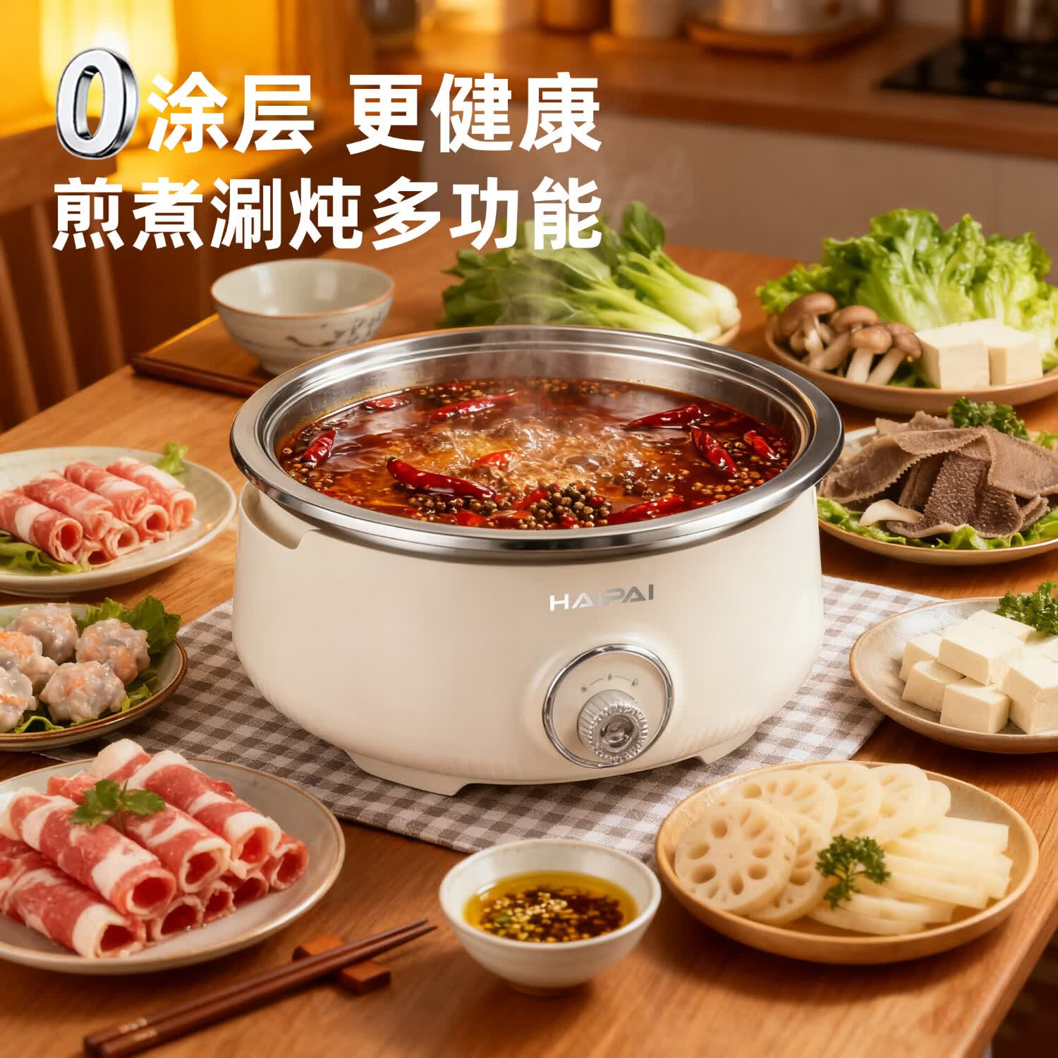 (HAIPAI海牌)HP-FT518 多功能电煮锅家用电火锅电炖锅 容量5L高清大图