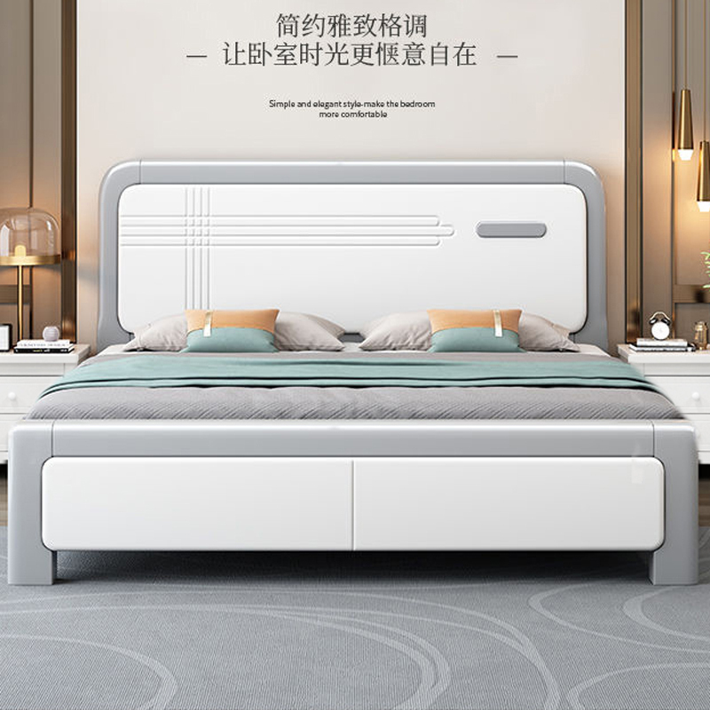 新中式床实木床双人床橡胶木白色现代简约1.8米主卧双人床1.5米高清大图