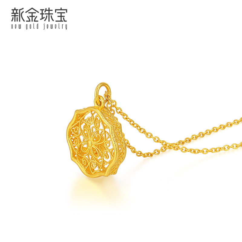 新金珠宝足金999黄金项链女喜上眉梢套链镂空花丝喜鹊吊坠金饰1042