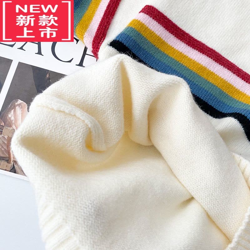 可莉允男童加厚绵彩虹条笑脸毛衣儿童冬装宝宝针织打底套头衫图片