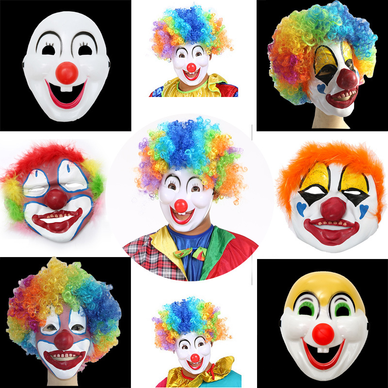 发光小丑鼻小丑面具全脸万圣节大人儿童男半脸笑脸乳胶恐怖搞笑头套