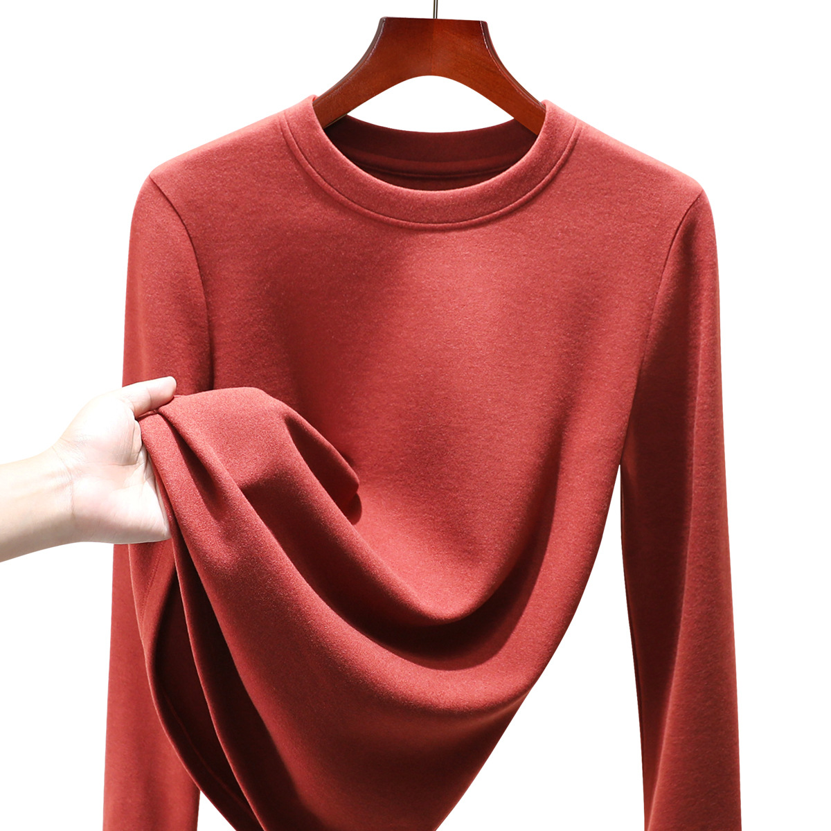 蚕丝暖绒发热保暖内衣女内搭加绒秋衣单件上衣羊毛1688打底衫冬季高清大图