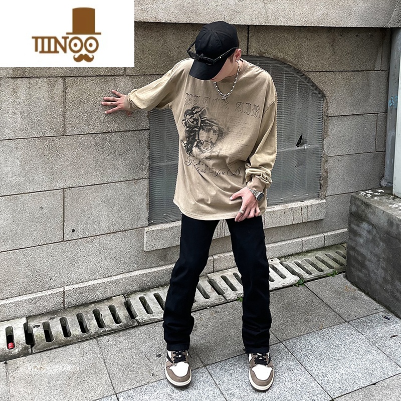 YANXU美式高街vibe风工装纯色休闲裤男ins潮牌宽松显瘦微喇叭直筒长裤高清大图