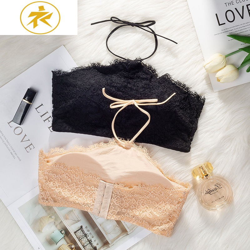 无肩带抹胸内衣防走光聚拢裹胸挂脖式文胸蕾丝美背吊带背心女学生抹胸