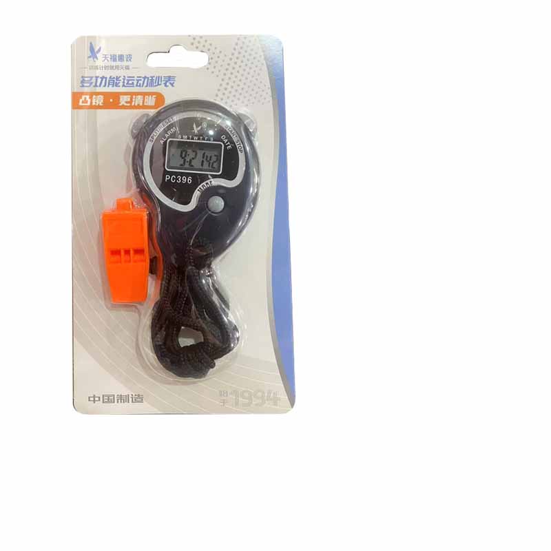 天福电子秒表计时器单排2道记忆跑表PC396带口哨