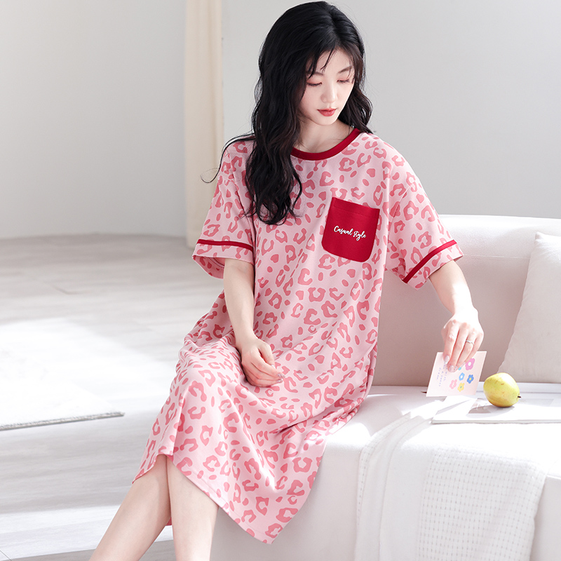 浪莎睡裙女夏季纯棉短袖甜美宽松中长款连衣裙2024新款网红家居服高清大图