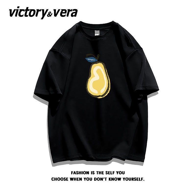 VICTORYVERA学院风短袖t恤女夏季100%纯棉盐系印花bf风情侣半袖衫