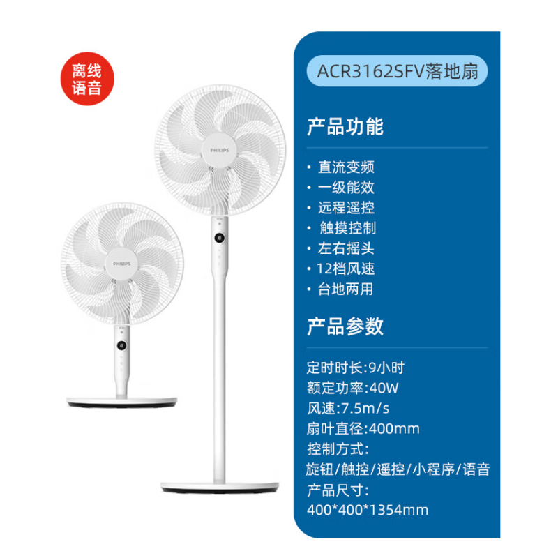 飞利浦(PHILIPS)落地电风扇 语音款 ACR3162SFV(单位:台)高清大图