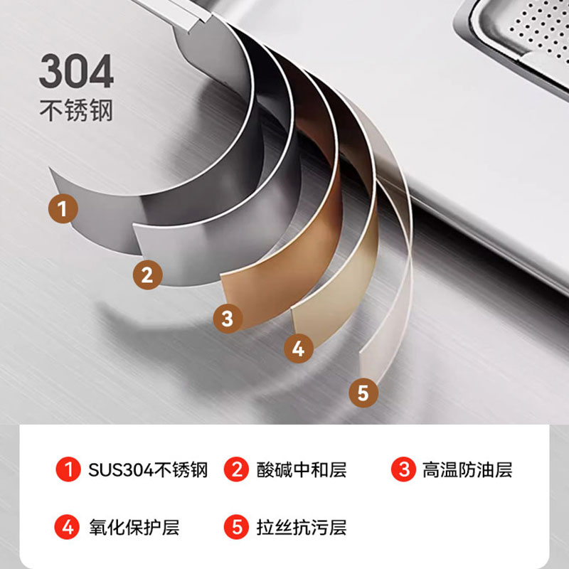 浪鲸(ssww)水槽大单槽洗菜盆一体式厨房水槽304不锈钢多功能加厚日式大单槽高清大图